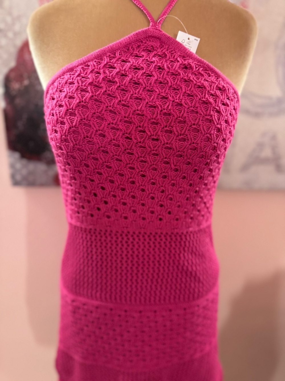 Old Navy Fuchsia Cotton Crochet Halter Knit Dress - Picture 2 of 6
